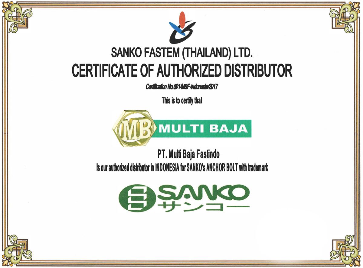 Certificate of Authorized Distributor Sanko